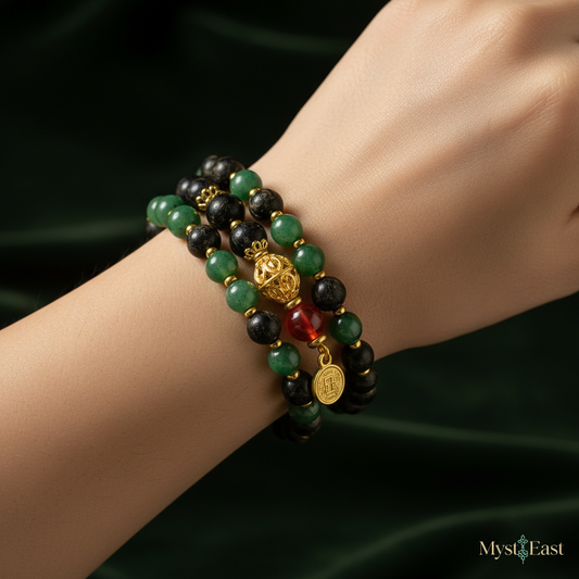 Fortune blessing green bracelet worn on wrist lifestyle photo