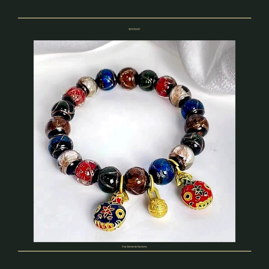 Incense Ash Glazed Bead Bracelet with Tun Jin Shou Guardian