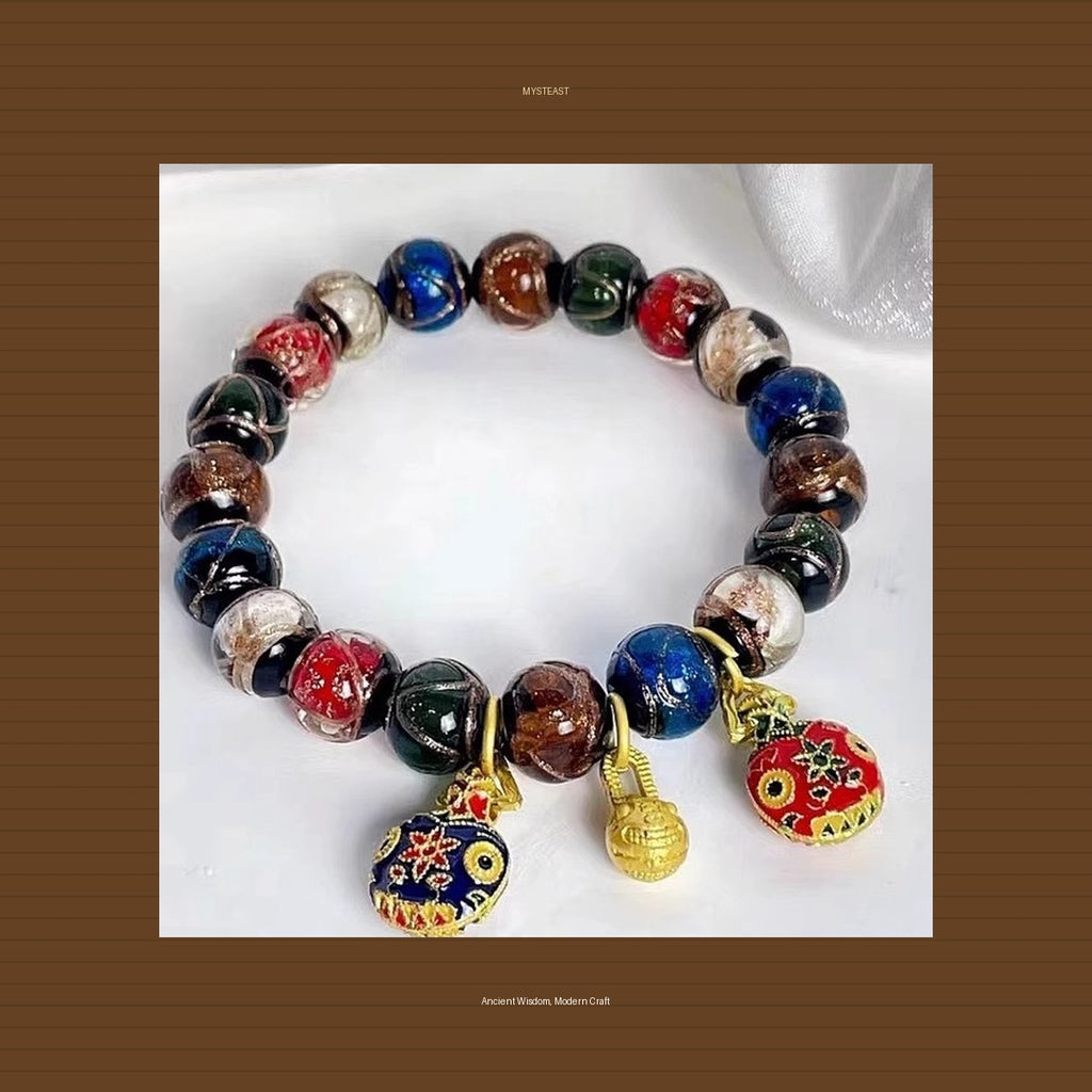 Incense Ash Glazed Bead Bracelet with Tun Jin Shou Guardian