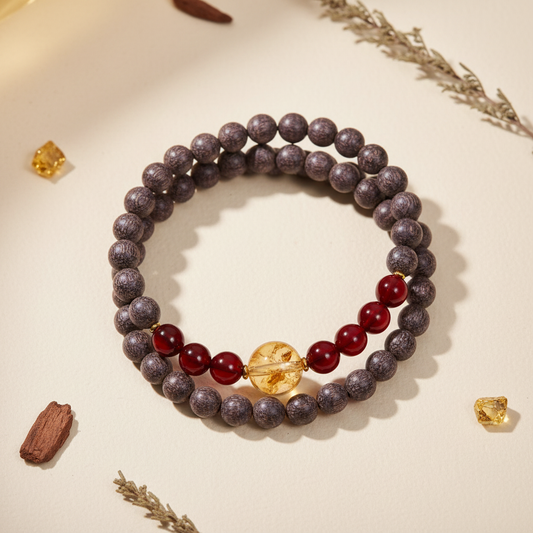 Guardian spirit incense bead bracelet warm white background main product photo