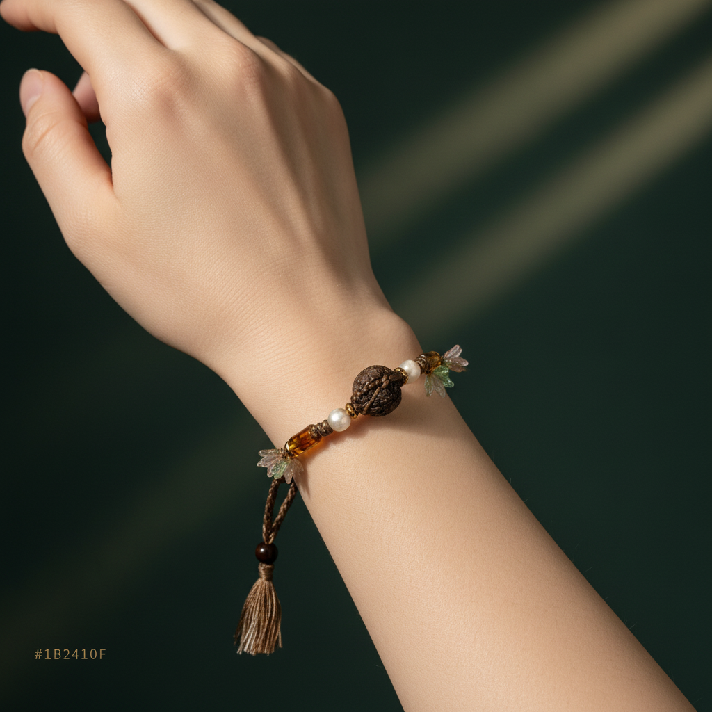 Chinese herbal medicine bracelet wrist wearing photo
