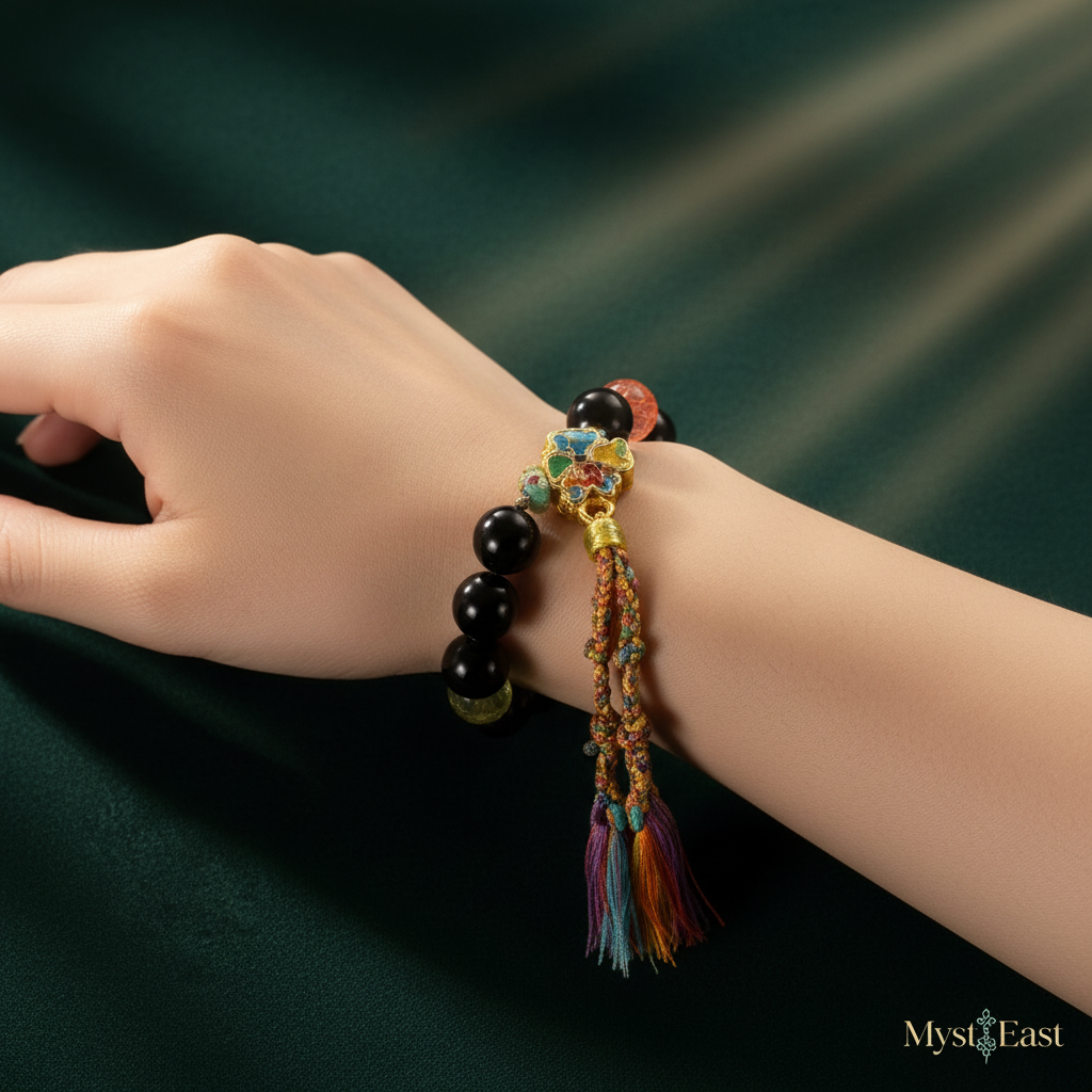 Four-leaf clover incense bead bracelet single strand wrist wearing photo