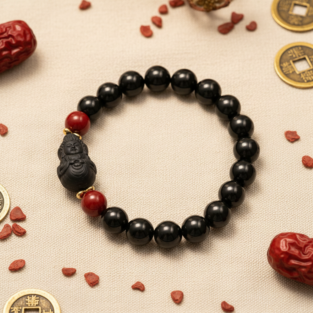 Midnight gourd fortune bracelet hero product shot linen background