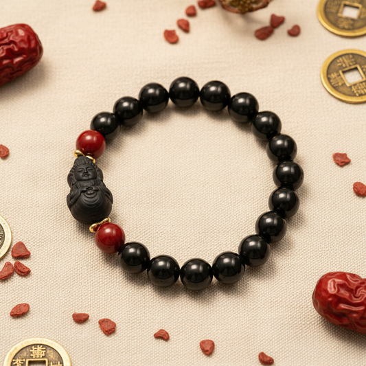 Midnight gourd fortune bracelet hero product shot linen background