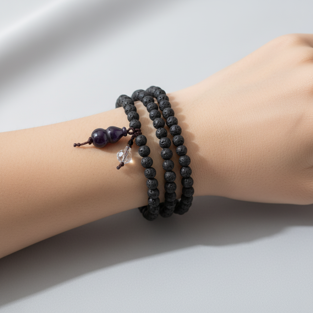 Five Elements Black double wrap wrist bracelet