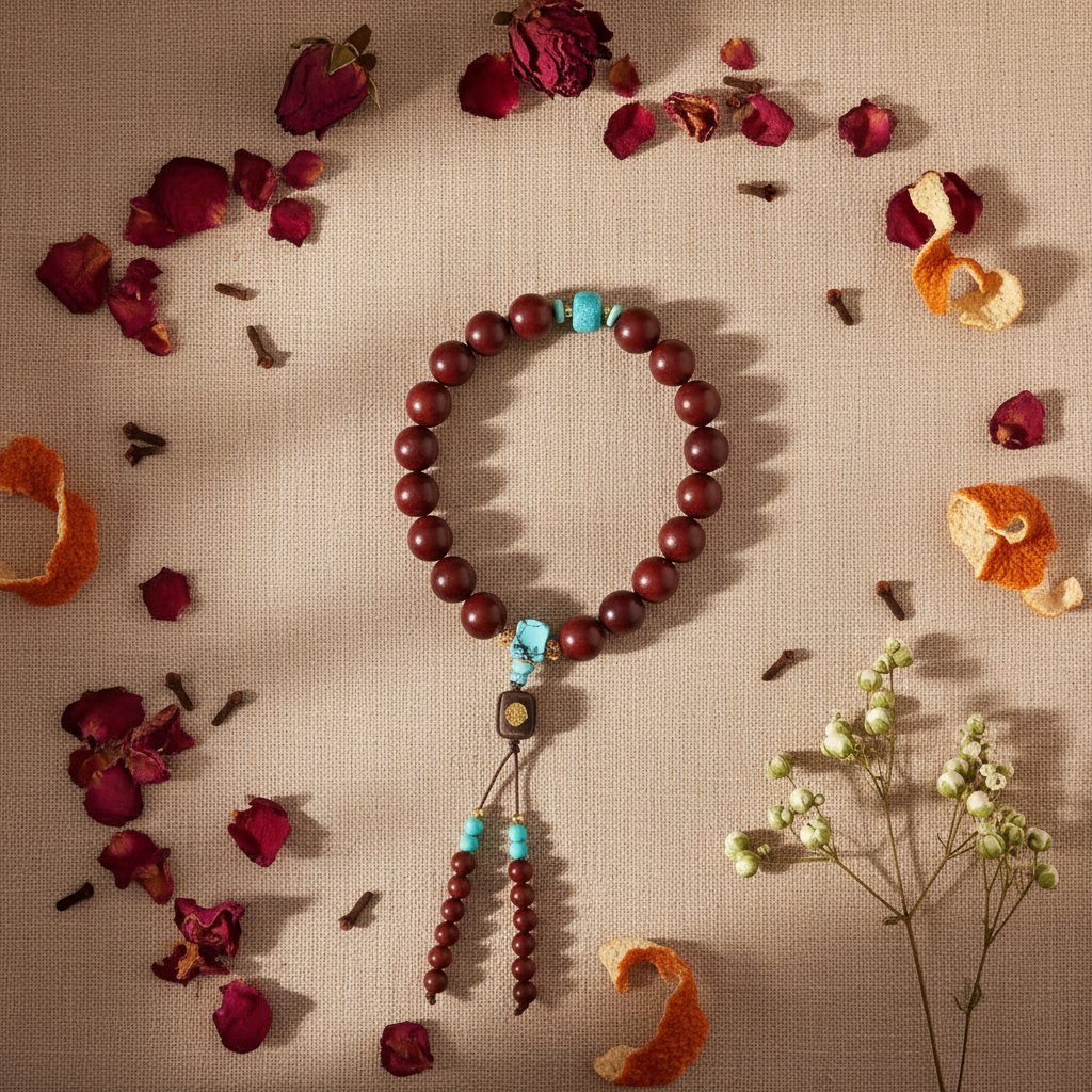 Qi-Activating Beauty Incense Bracelet - Botanical Flat Lay