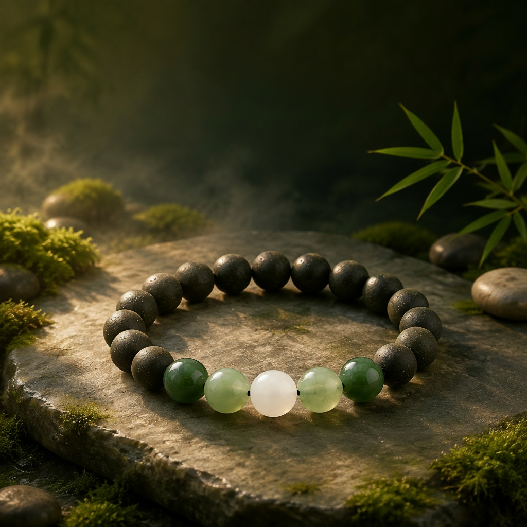 Drunken Green Hills - zen flat lay slate bamboo