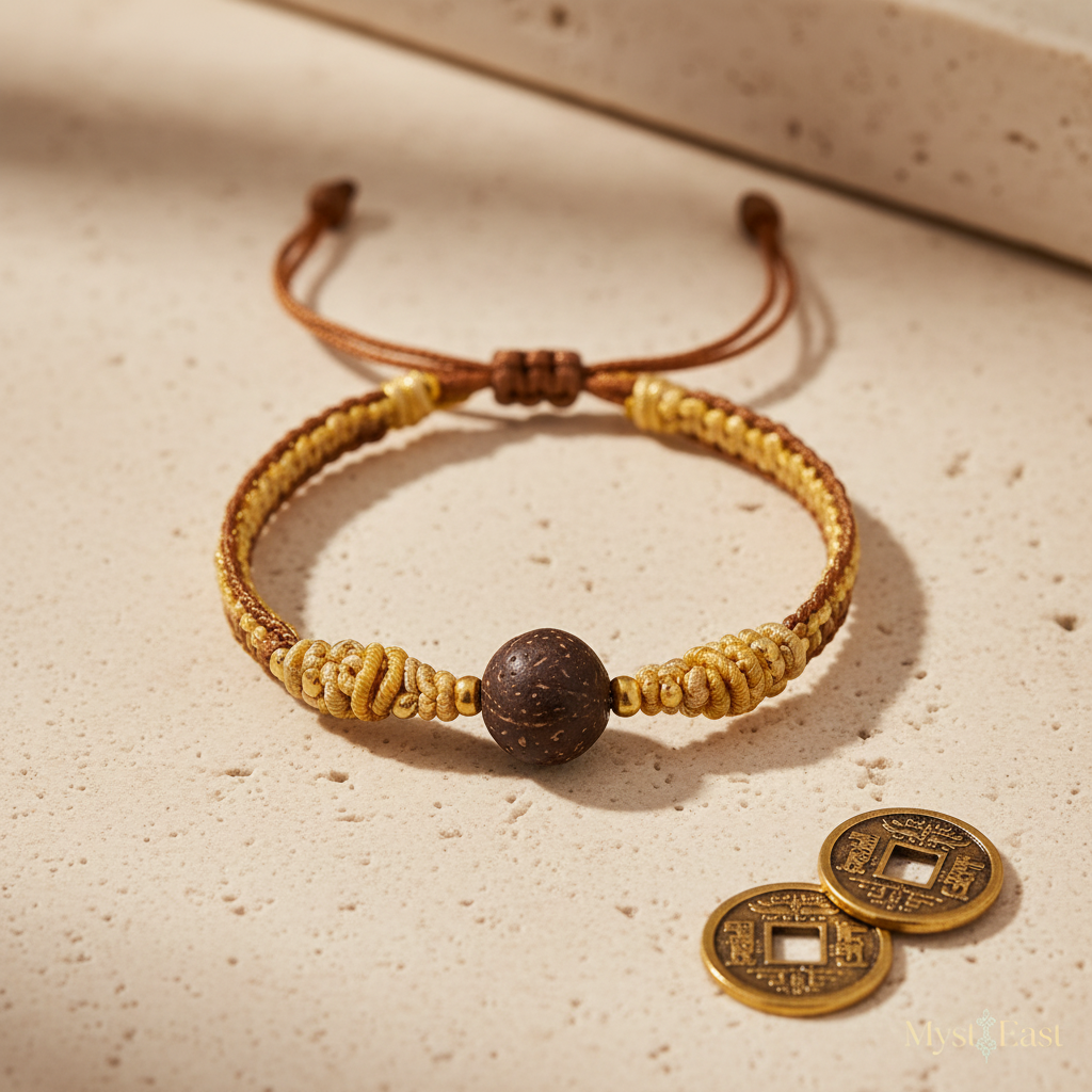 Auspicious cord bracelet hero product shot stone surface