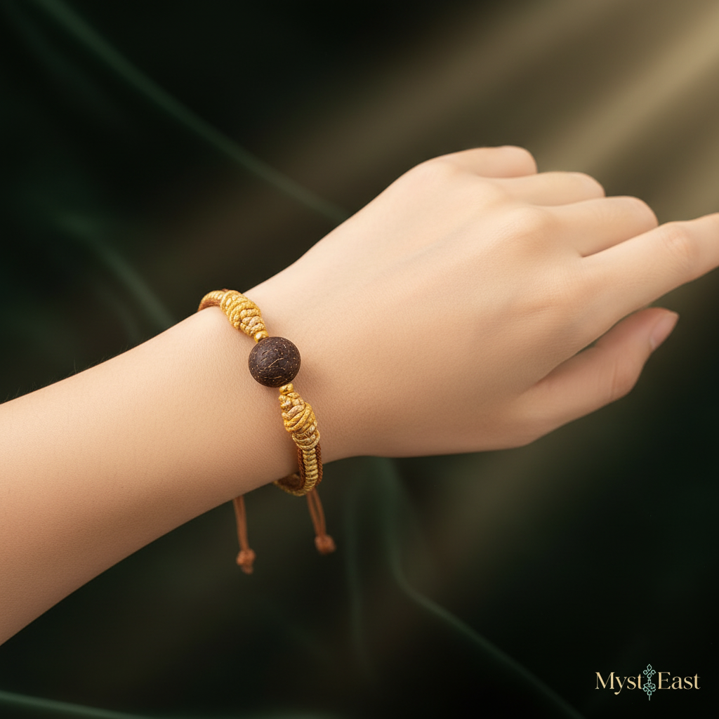 Auspicious cord bracelet wrist wearing photo